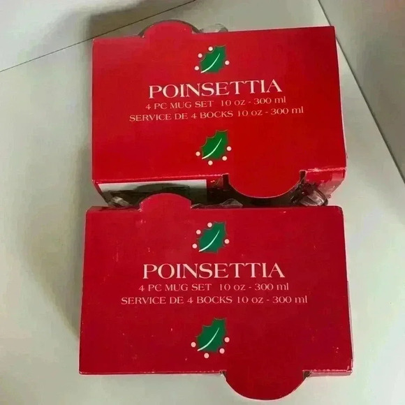 New in box! Two sets of unused vintage glass poinsettia mugs,  perfect for Xmas - Picture 4 of 9